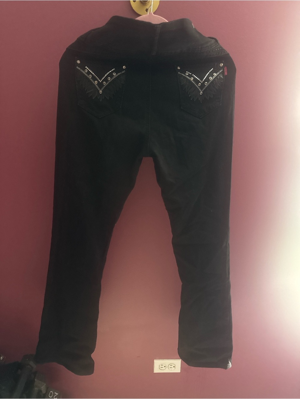 Women's Black Boot Cut Jeans with Embellished Back Pockets